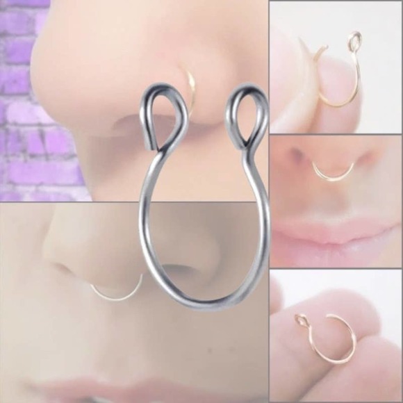 SINGLE Fake Septum Nose Ring Cuff - Silver - Picture 1 of 6